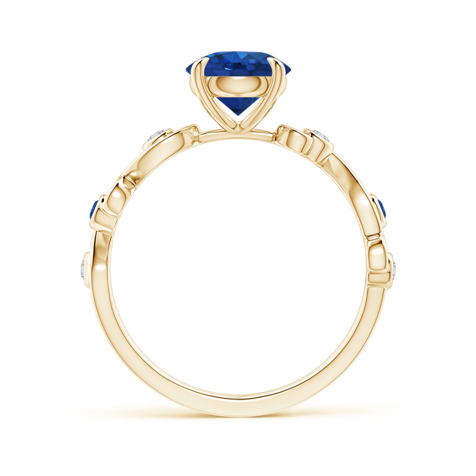 7mm AAA Blue Sapphire and Diamond Ivy Scroll Ring in Yellow Gold side 1