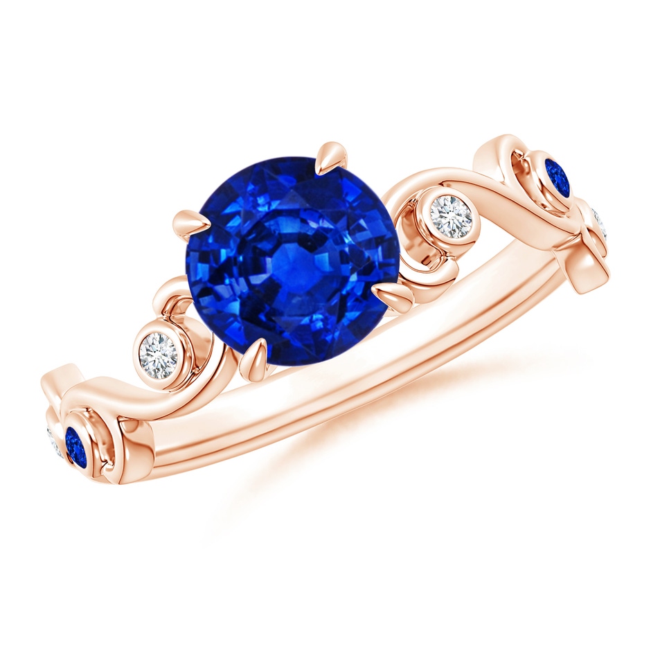 7mm AAAA Blue Sapphire and Diamond Ivy Scroll Ring in Rose Gold 