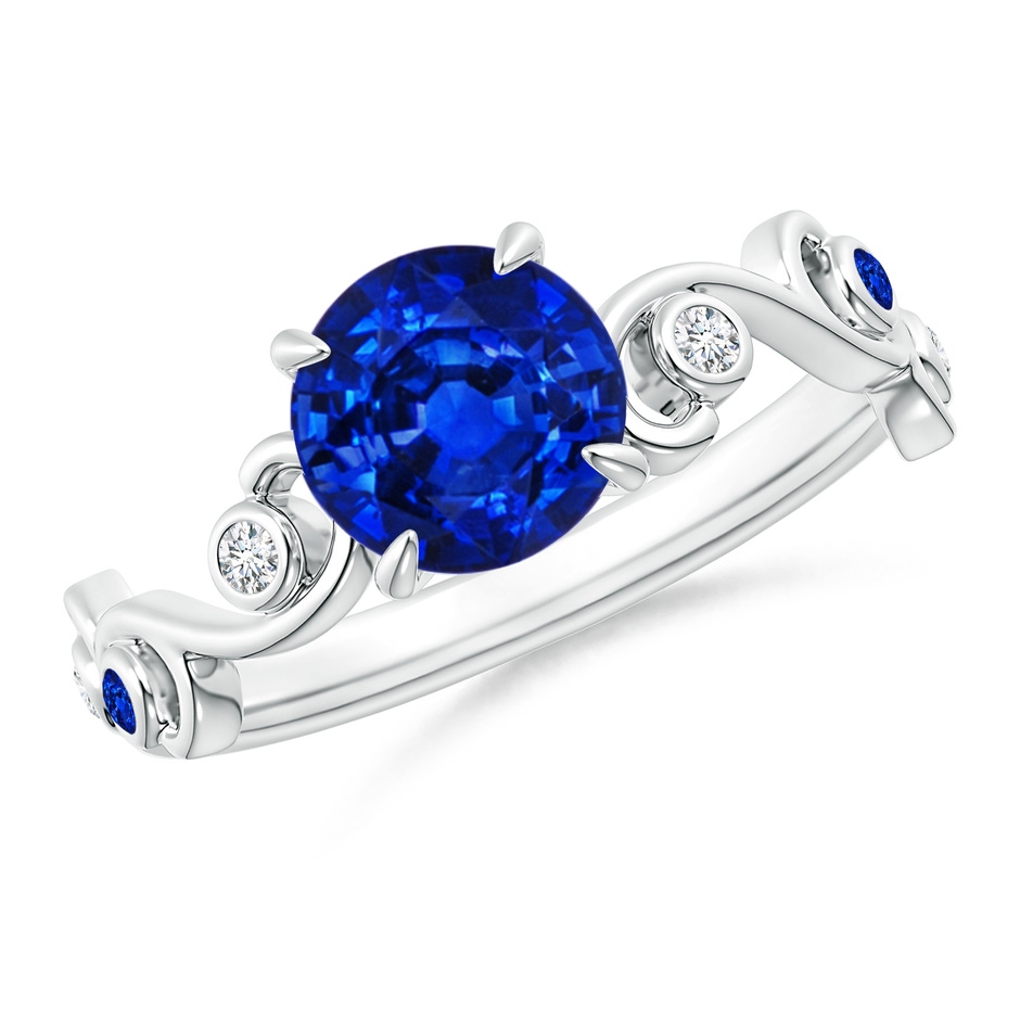 7mm AAAA Blue Sapphire and Diamond Ivy Scroll Ring in White Gold 
