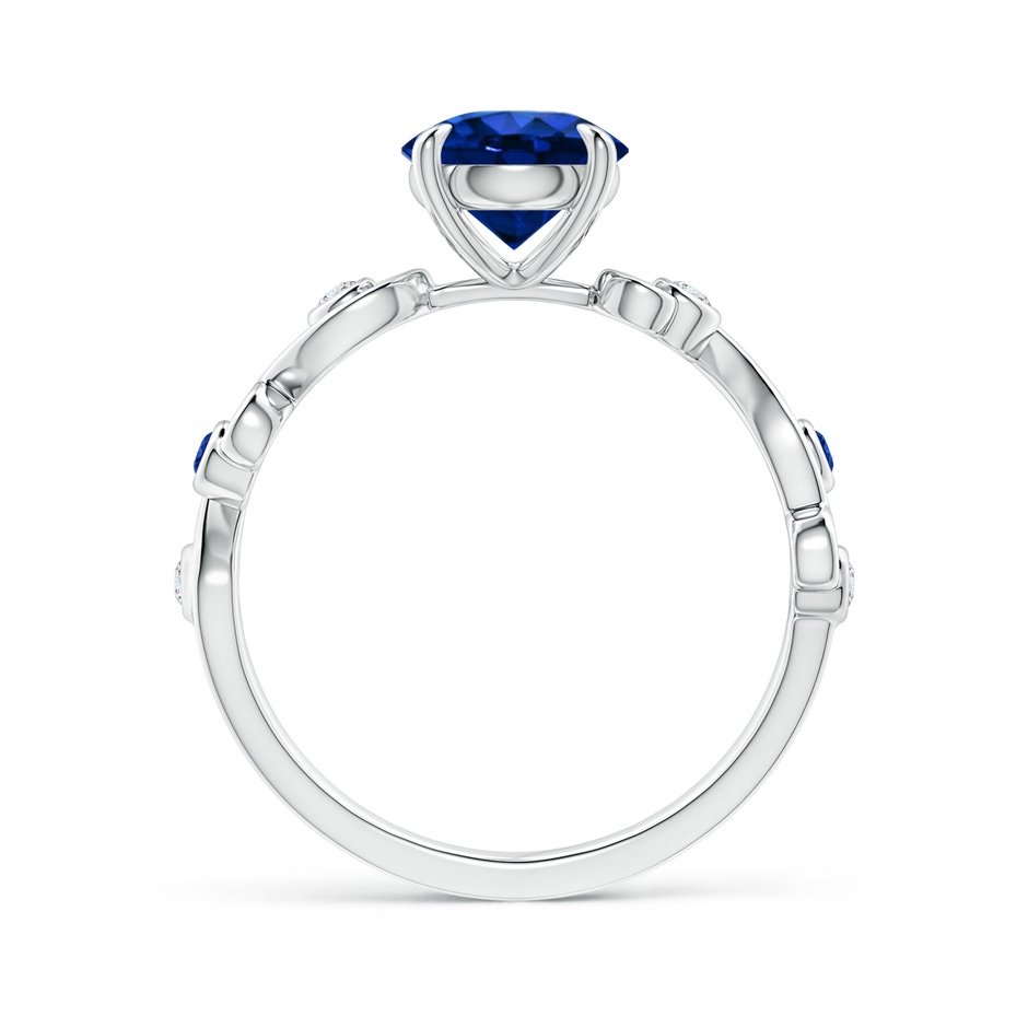 7mm AAAA Blue Sapphire and Diamond Ivy Scroll Ring in White Gold side 1