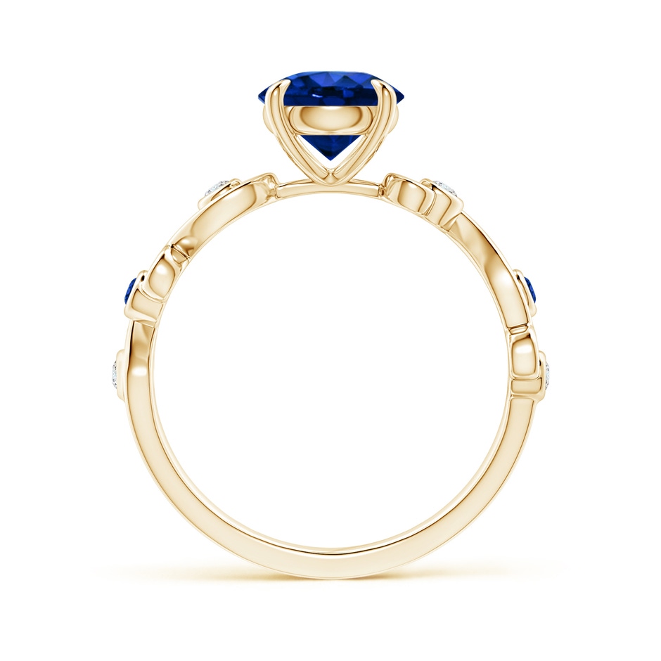 7mm AAAA Blue Sapphire and Diamond Ivy Scroll Ring in Yellow Gold side 1