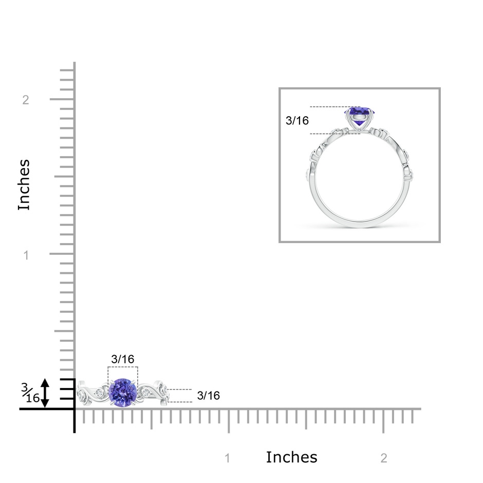 5mm AA Tanzanite and Diamond Ivy Scroll Ring in White Gold ruler