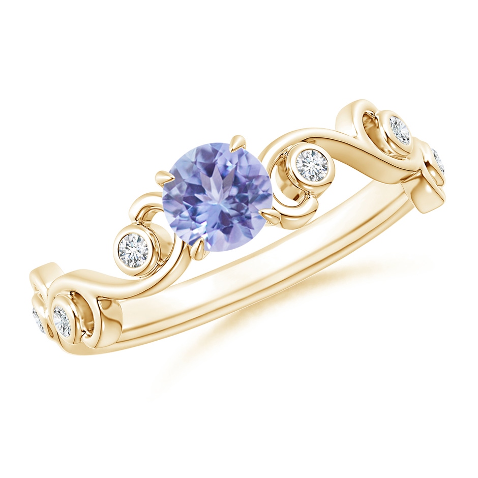 5mm AA Tanzanite and Diamond Ivy Scroll Ring in Yellow Gold 