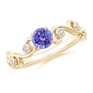 5mm AAA Tanzanite and Diamond Ivy Scroll Ring in 9K Yellow Gold
