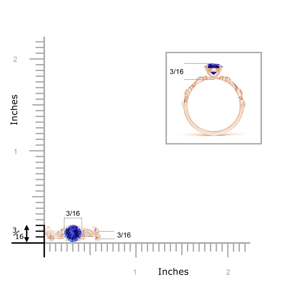 5mm AAA Tanzanite and Diamond Ivy Scroll Ring in Rose Gold ruler
