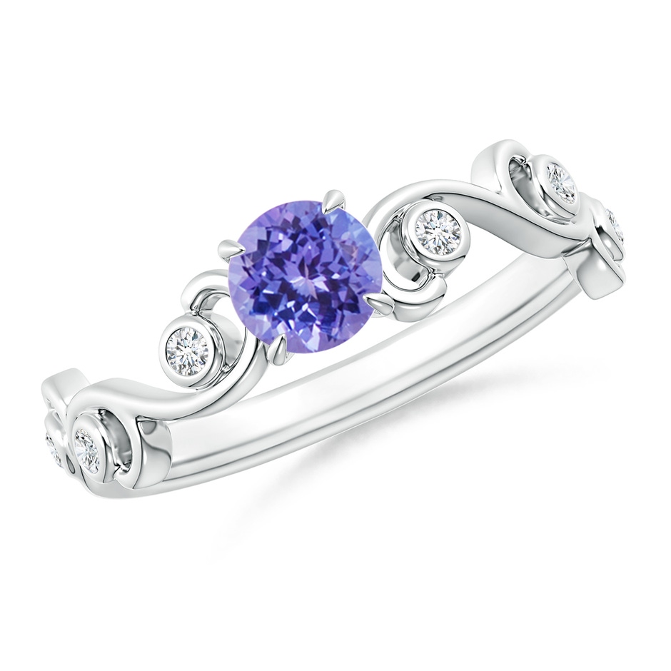 5mm AAA Tanzanite and Diamond Ivy Scroll Ring in White Gold 