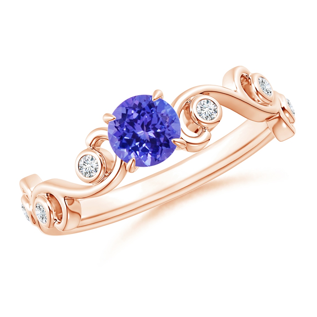 5mm AAAA Tanzanite and Diamond Ivy Scroll Ring in Rose Gold