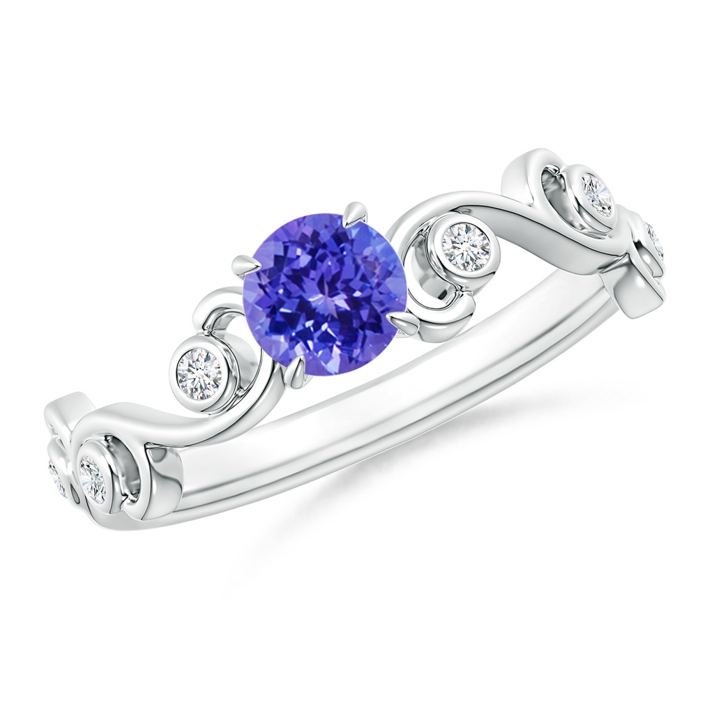 5mm AAAA Tanzanite and Diamond Ivy Scroll Ring in White Gold