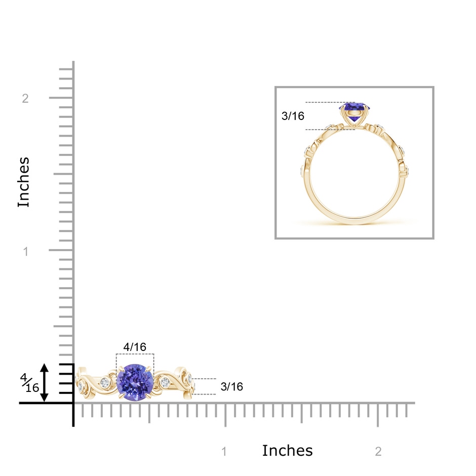 6mm AA Tanzanite and Diamond Ivy Scroll Ring in Yellow Gold ruler