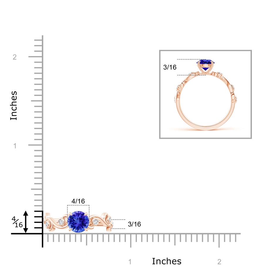 6mm AAA Tanzanite and Diamond Ivy Scroll Ring in Rose Gold ruler