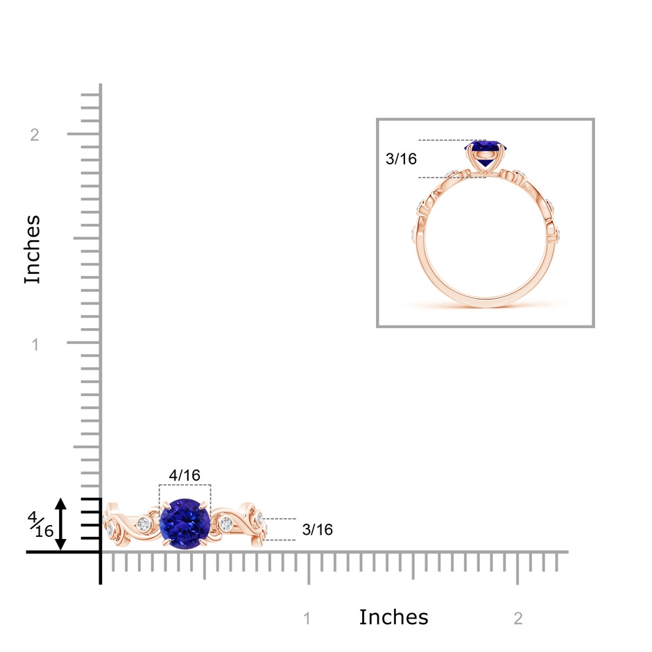 6mm AAAA Tanzanite and Diamond Ivy Scroll Ring in Rose Gold ruler