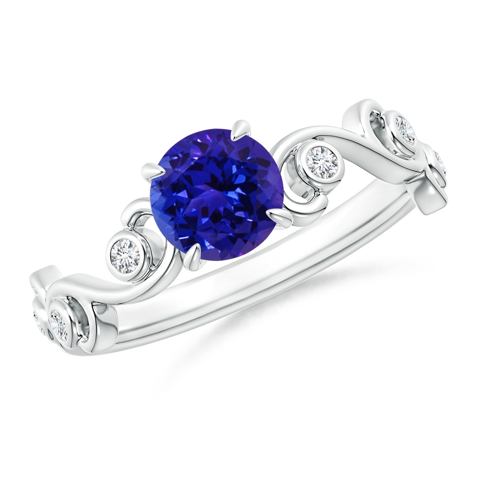6mm AAAA Tanzanite and Diamond Ivy Scroll Ring in White Gold 