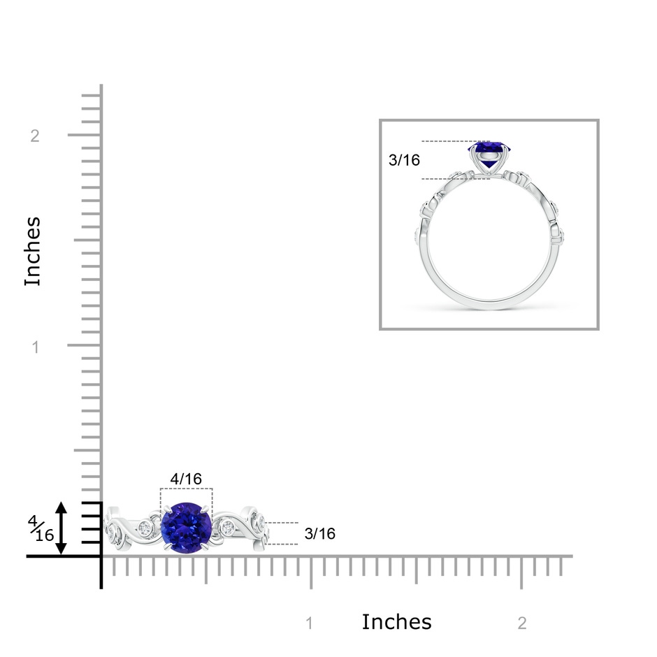 6mm AAAA Tanzanite and Diamond Ivy Scroll Ring in White Gold ruler