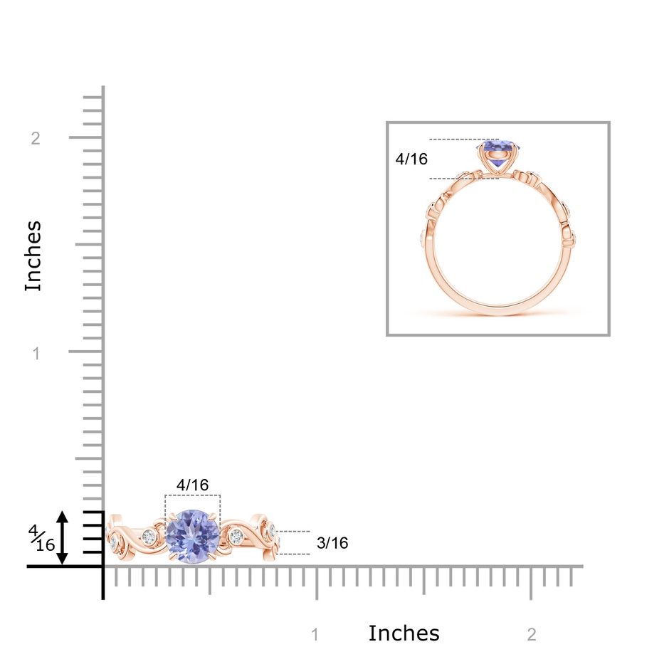 7mm A Tanzanite and Diamond Ivy Scroll Ring in Rose Gold ruler