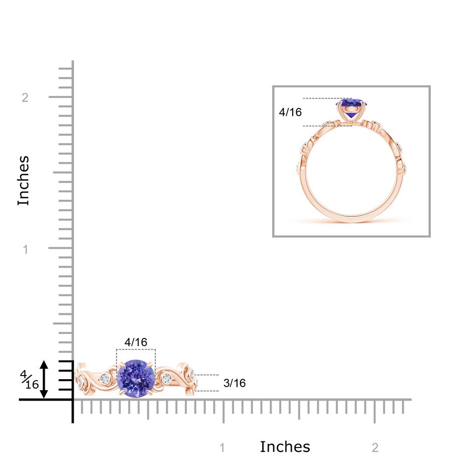 7mm AA Tanzanite and Diamond Ivy Scroll Ring in Rose Gold ruler