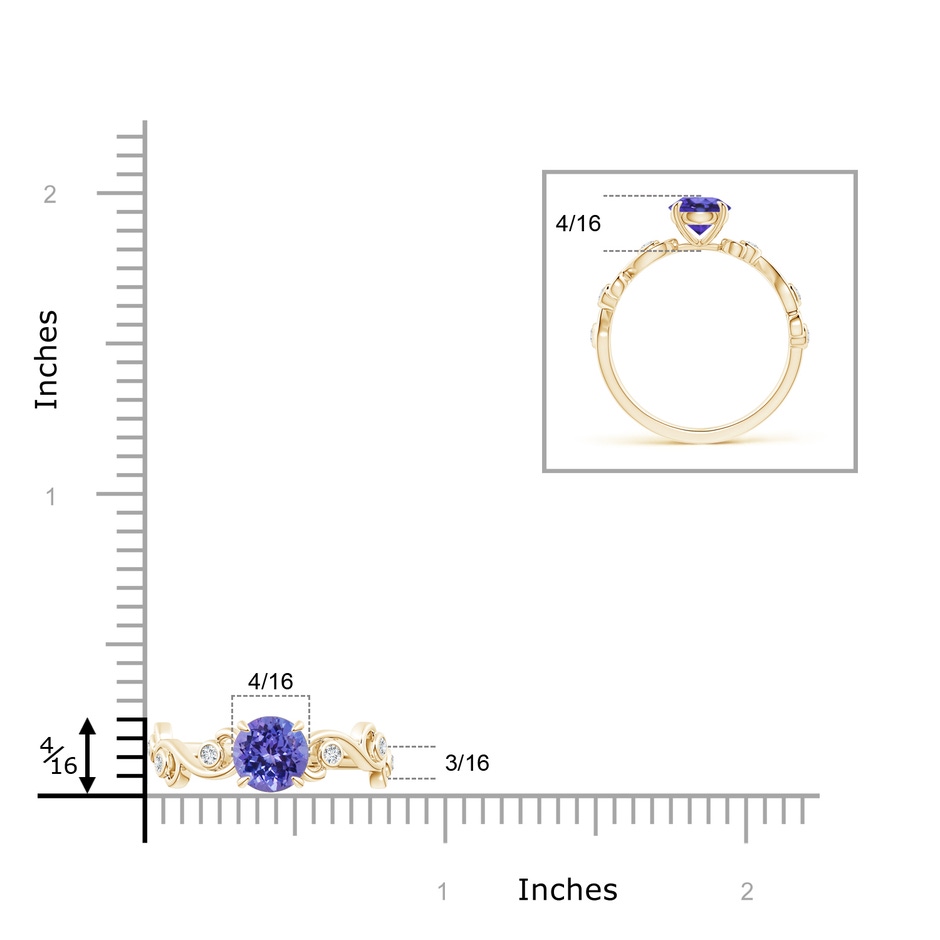 7mm AA Tanzanite and Diamond Ivy Scroll Ring in Yellow Gold ruler