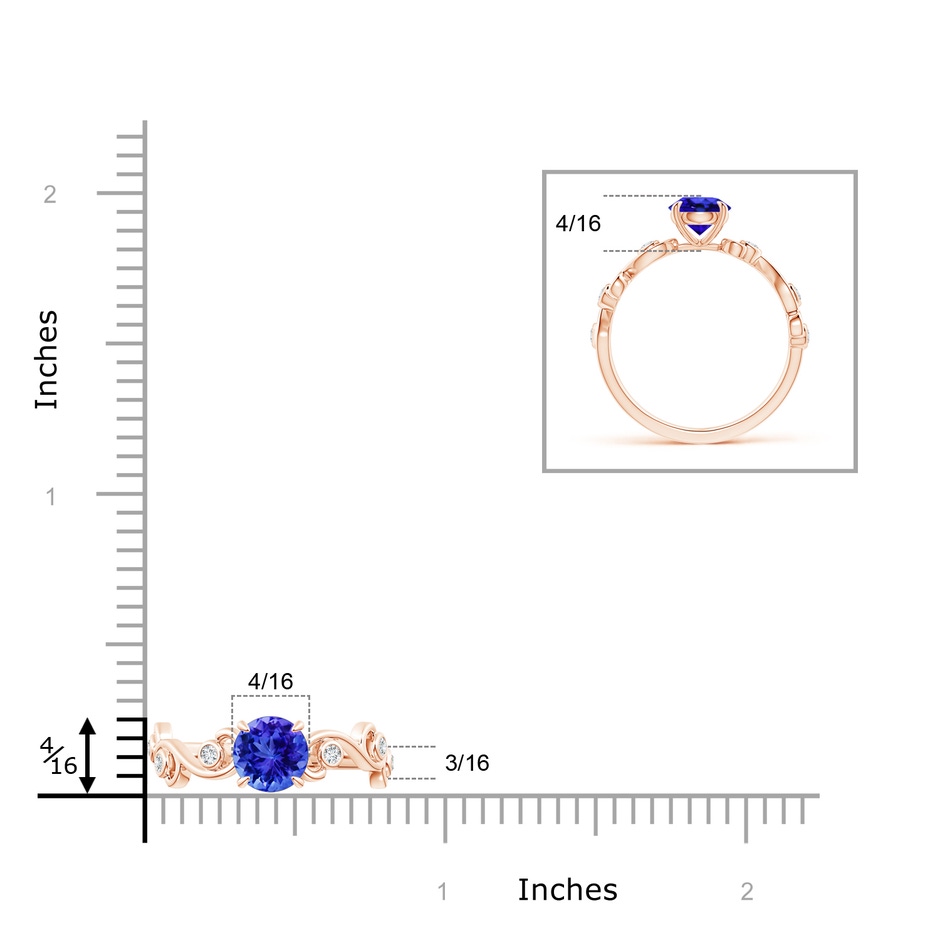 7mm AAA Tanzanite and Diamond Ivy Scroll Ring in Rose Gold ruler