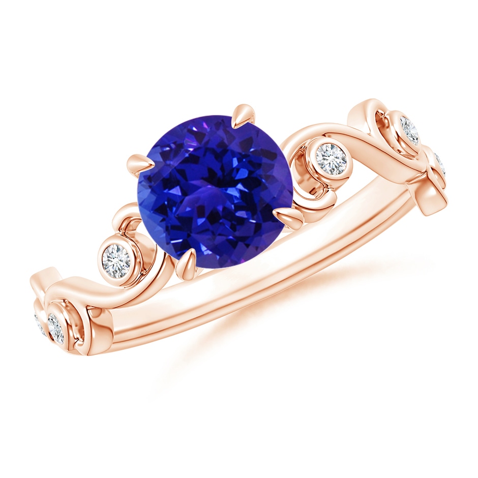 7mm AAAA Tanzanite and Diamond Ivy Scroll Ring in Rose Gold 