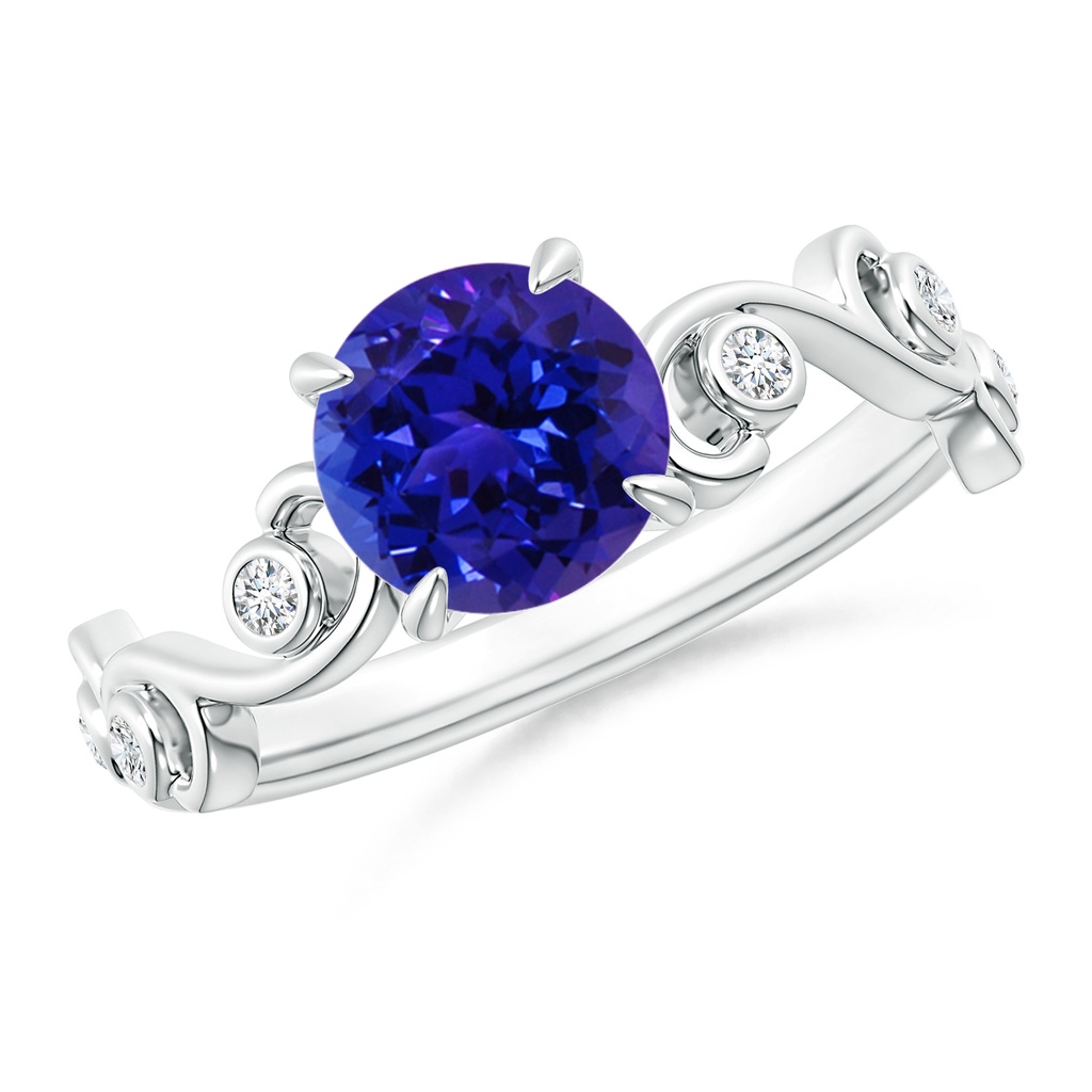 7mm AAAA Tanzanite and Diamond Ivy Scroll Ring in White Gold