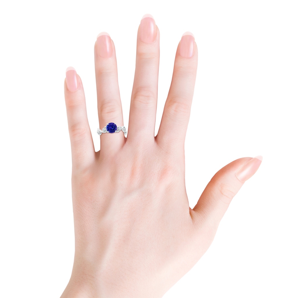 7mm AAAA Tanzanite and Diamond Ivy Scroll Ring in White Gold - body_hand
