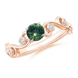 5mm AA Teal Montana Sapphire and Diamond Ivy Scroll Ring in 10K Rose Gold