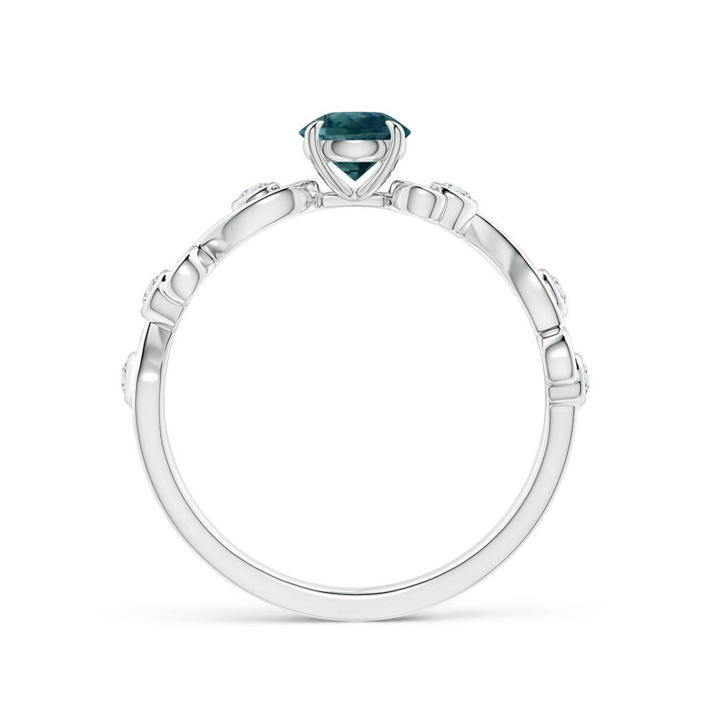 5mm AAA Teal Montana Sapphire and Diamond Ivy Scroll Ring in White Gold - side 199