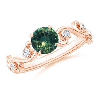 6mm AA Teal Montana Sapphire and Diamond Ivy Scroll Ring in Rose Gold