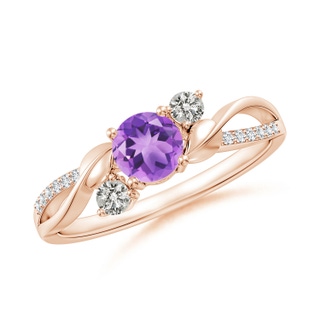 5mm A Amethyst and Diamond Twisted Vine Ring in 9K Rose Gold
