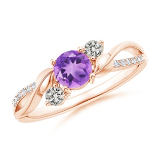 5mm A Amethyst and Diamond Twisted Vine Ring in Rose Gold