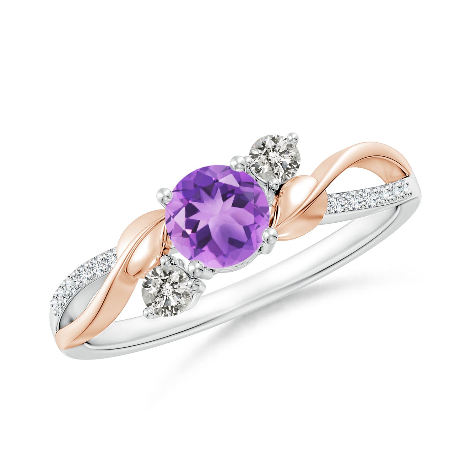 Angara Natural Amethyst and Diamond Twisted Vine Ring in 14K Solid Gold (5MM) - Bild 51 von 60