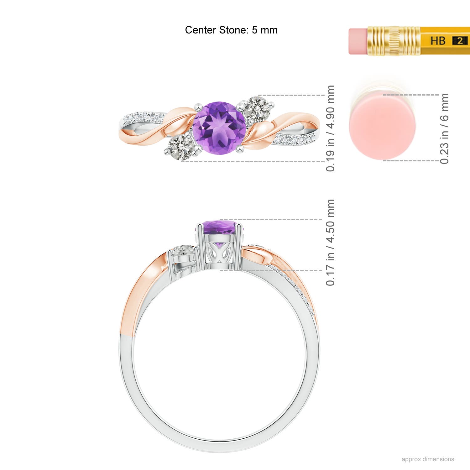 Angara Natural Amethyst and Diamond Twisted Vine Ring in 14K Solid Gold (5MM) - Bild 56 von 60