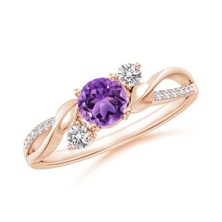 5mm AA Amethyst and Diamond Twisted Vine Ring in 10K Rose Gold