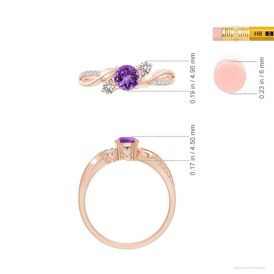 5mm AA Amethyst and Diamond Twisted Vine Ring in 9K Rose Gold ruler