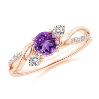 5mm AA Amethyst and Diamond Twisted Vine Ring in Rose Gold