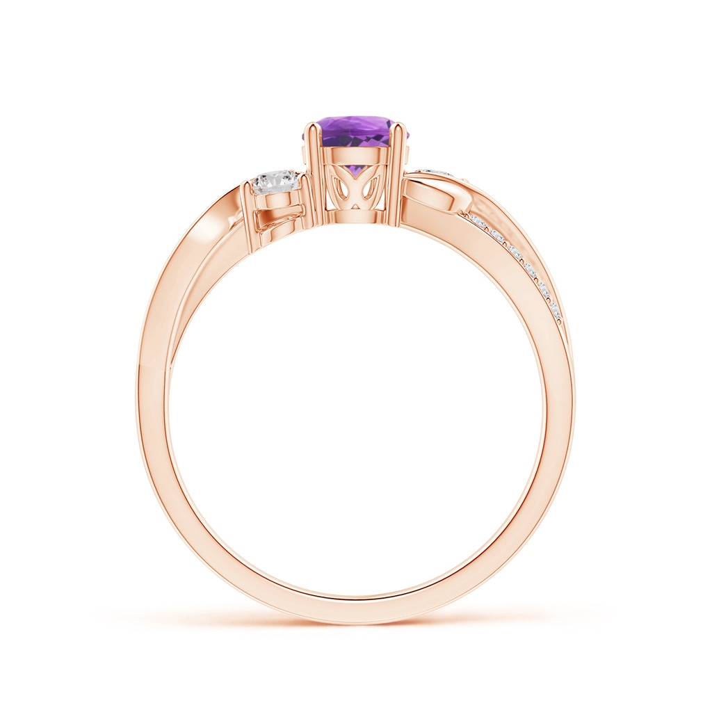 5mm AA Amethyst and Diamond Twisted Vine Ring in Rose Gold Side-1