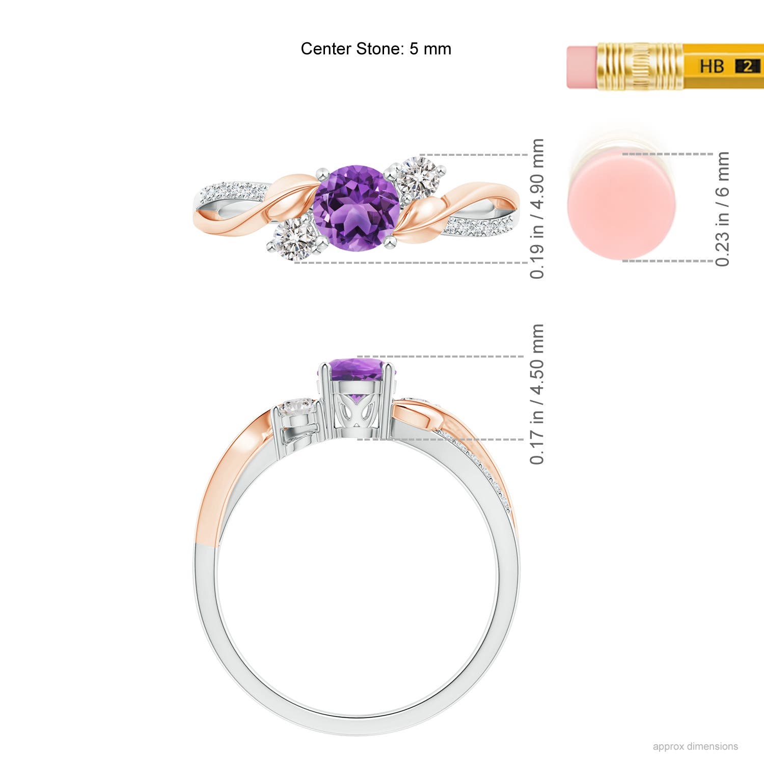 Angara Natural Amethyst and Diamond Twisted Vine Ring in 14K Solid Gold (5MM) - Bild 56 von 60