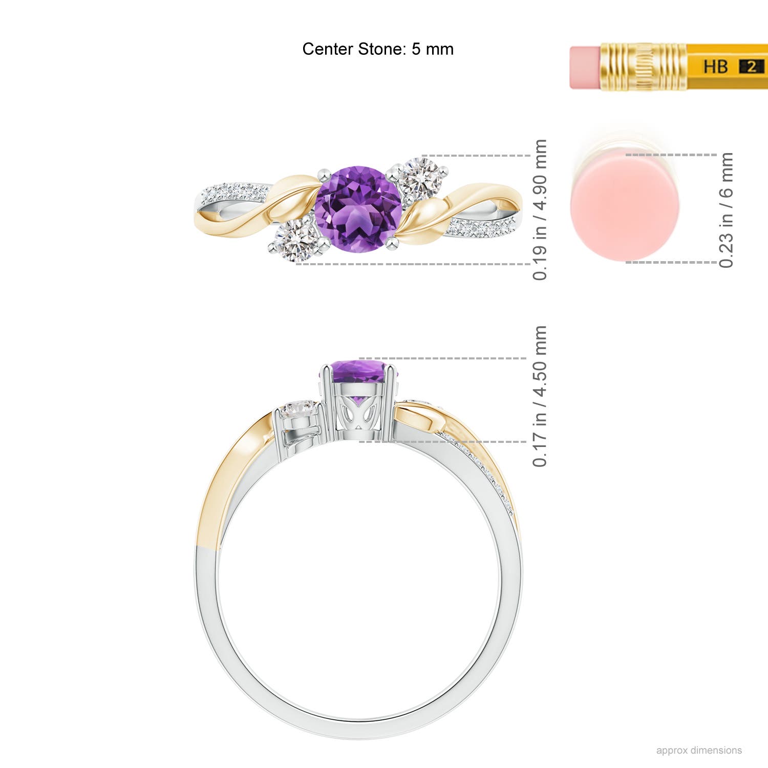 Angara Natural Amethyst and Diamond Twisted Vine Ring in 14K Solid Gold (5MM) - Bild 46 von 60