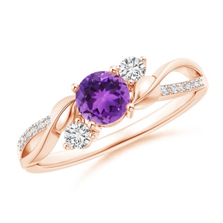 5mm AAA Amethyst and Diamond Twisted Vine Ring in Rose Gold