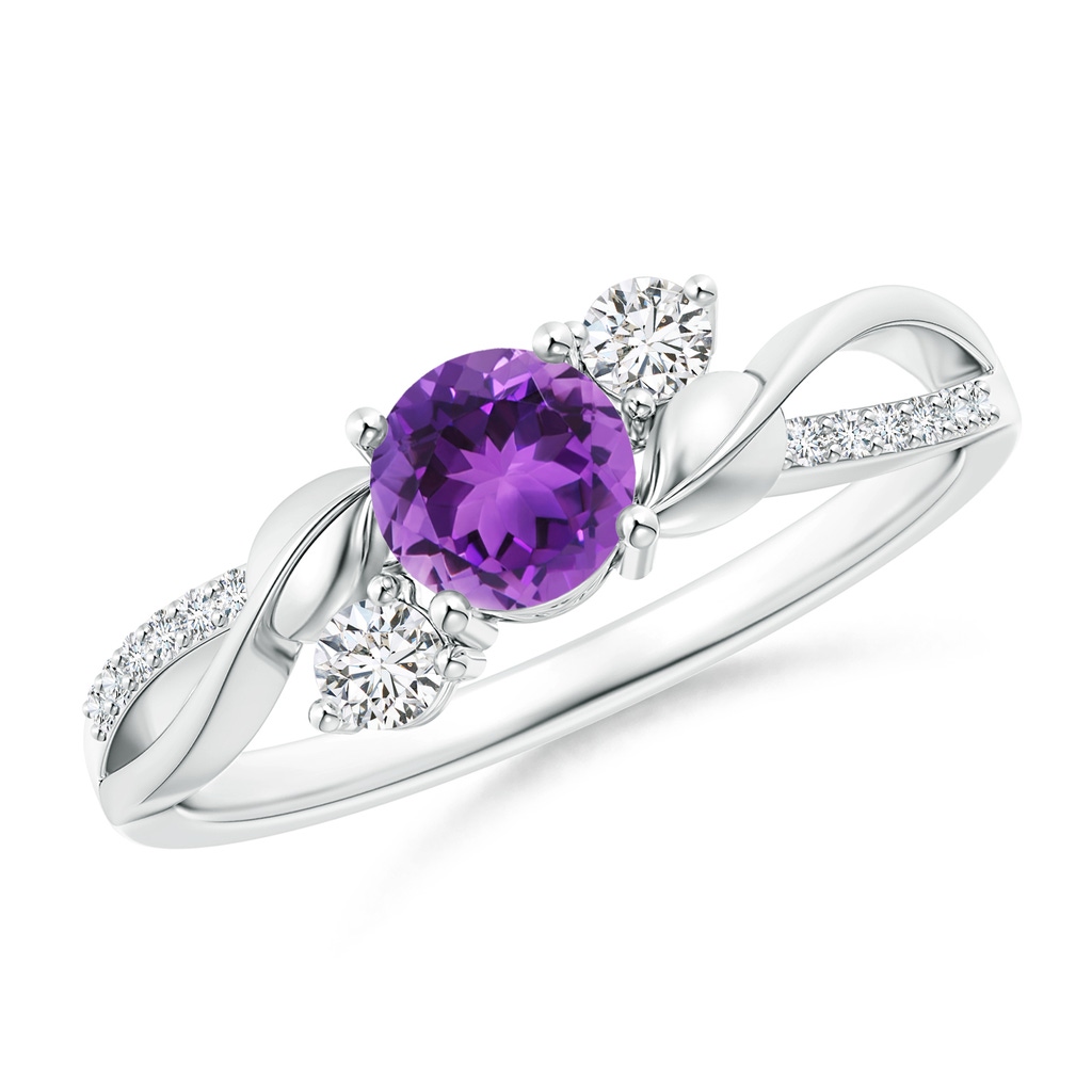5mm AAA Amethyst and Diamond Twisted Vine Ring in White Gold