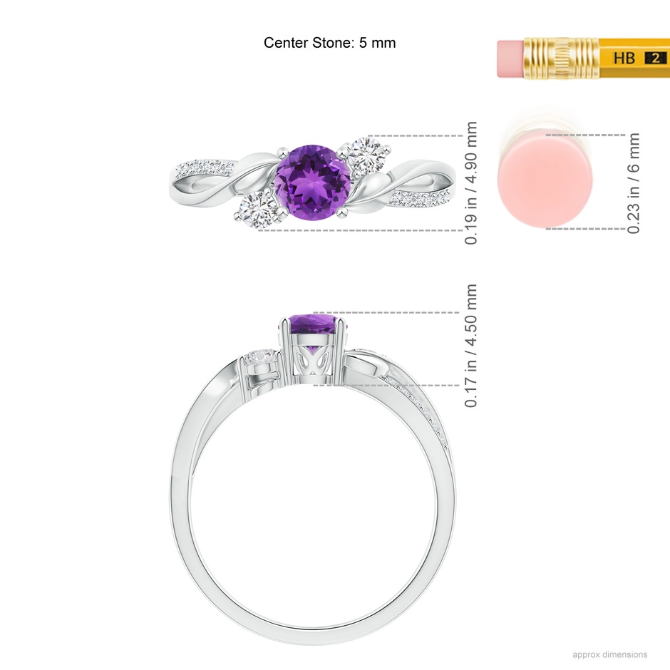 5mm AAA Amethyst and Diamond Twisted Vine Ring in White Gold ruler