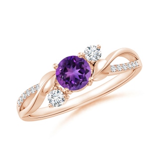 5mm AAAA Amethyst and Diamond Twisted Vine Ring in 9K Rose Gold