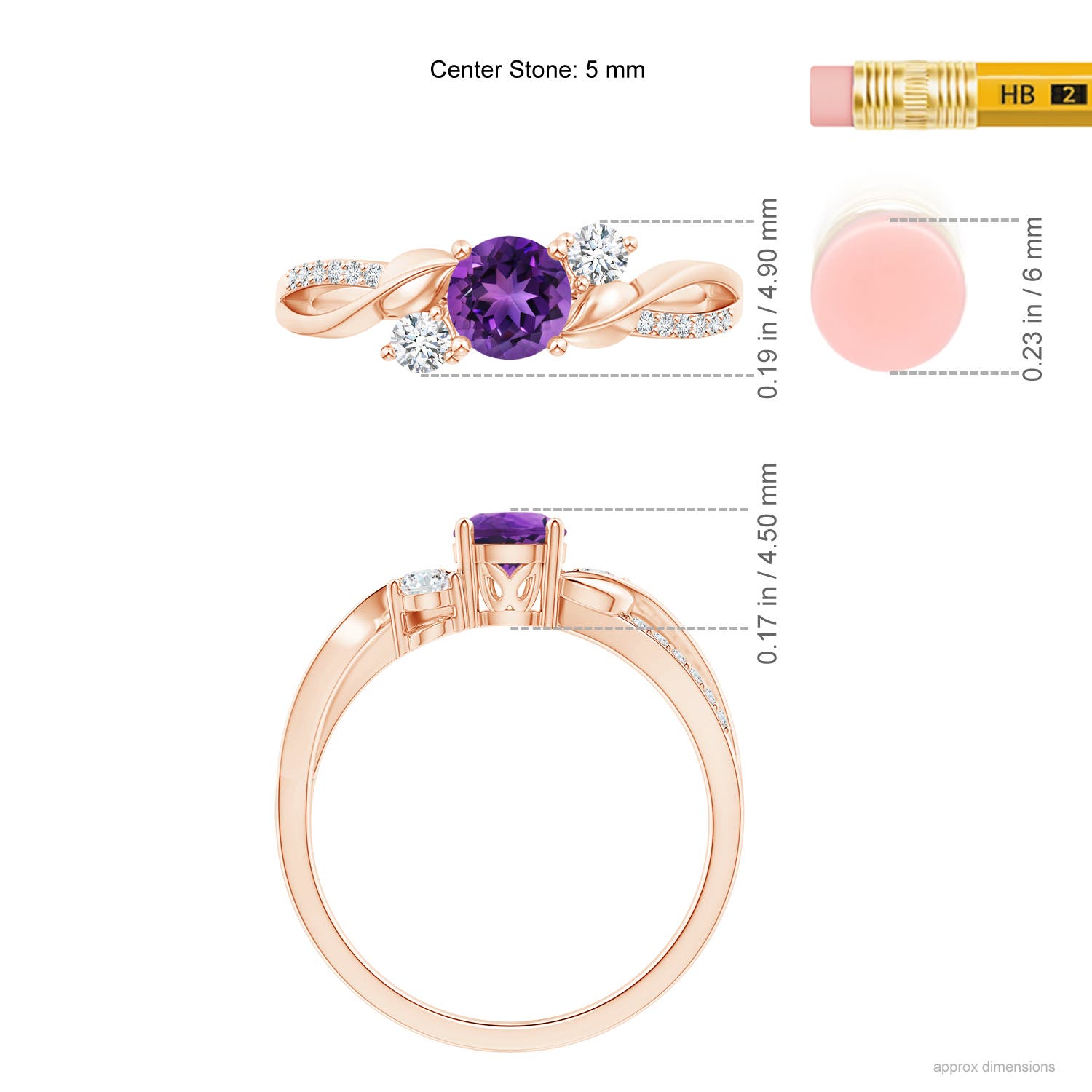 AAAA - Amethyst / 0.65 CT / 14 KT Rose Gold