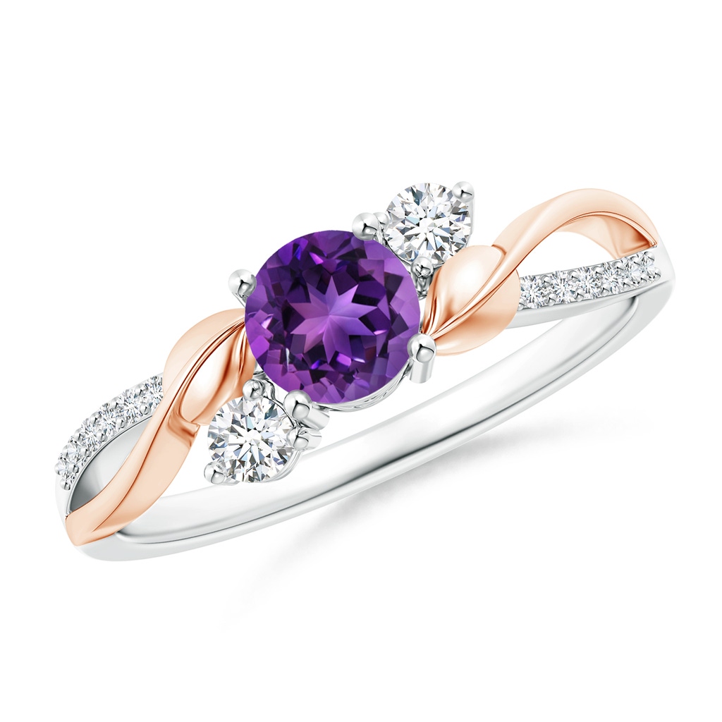 5mm AAAA Amethyst and Diamond Twisted Vine Ring in White Gold Rose Gold