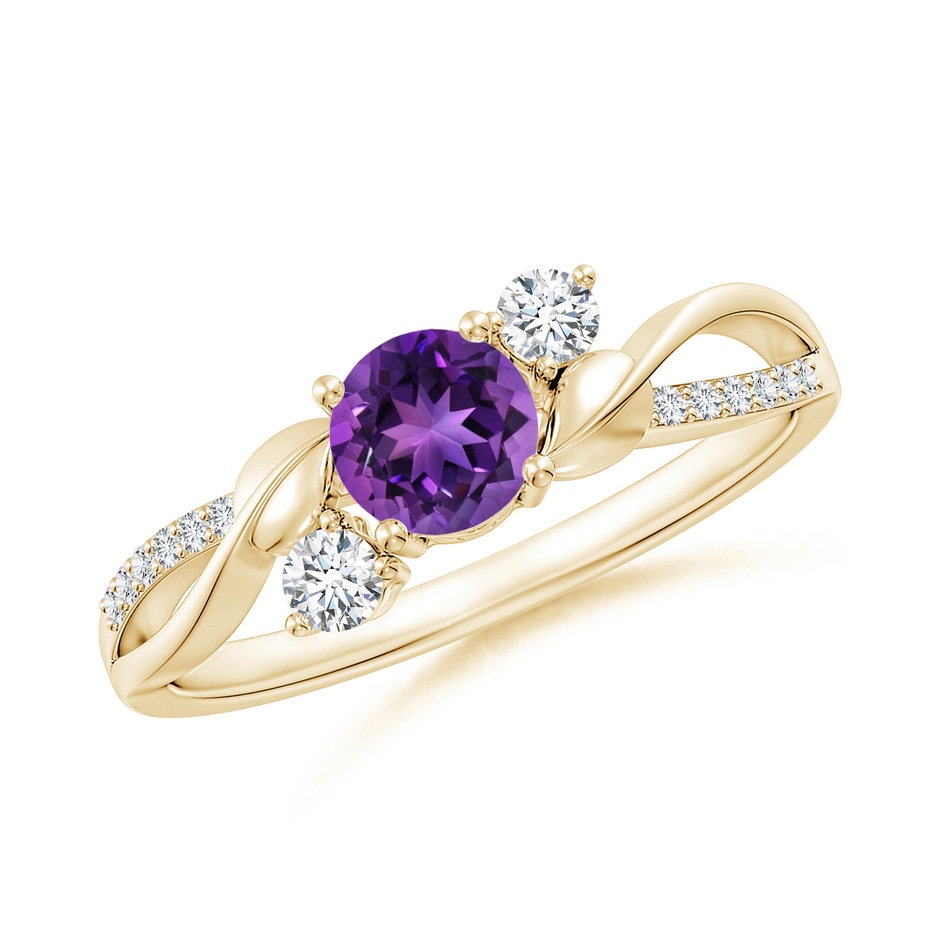 5mm AAAA Amethyst and Diamond Twisted Vine Ring in Yellow Gold 