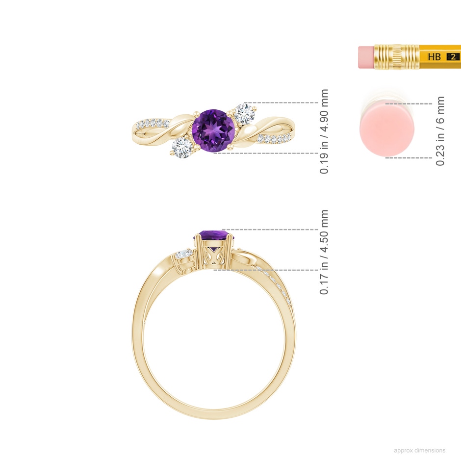 5mm AAAA Amethyst and Diamond Twisted Vine Ring in Yellow Gold ruler