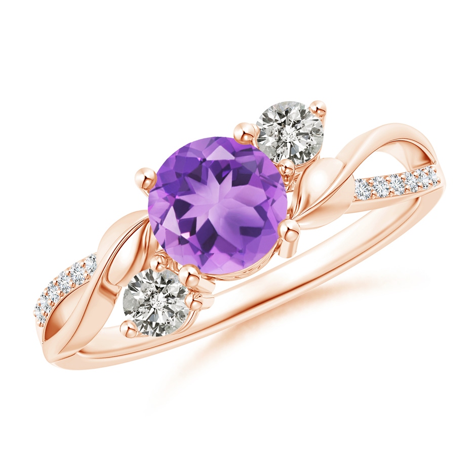 6mm A Amethyst and Diamond Twisted Vine Ring in Rose Gold 