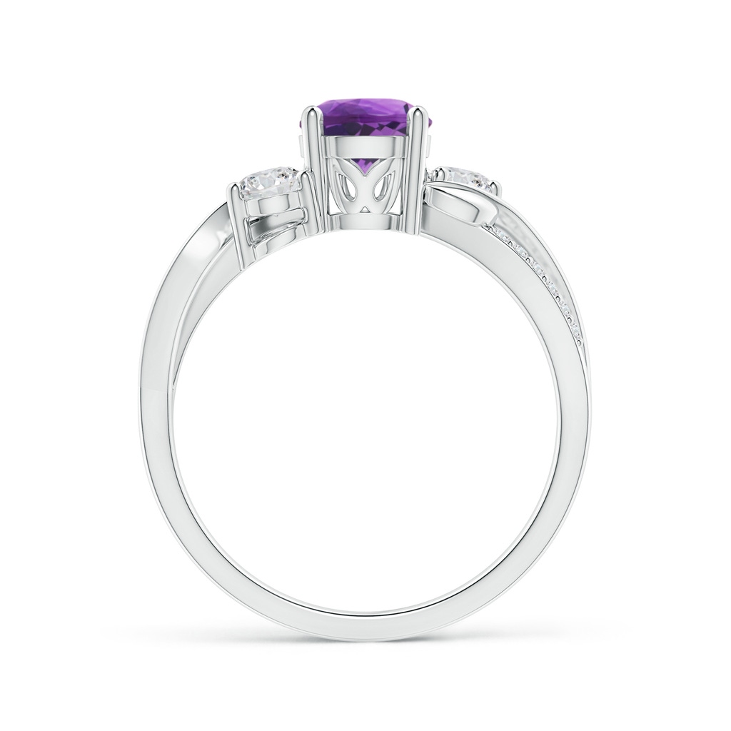 6mm AAA Amethyst and Diamond Twisted Vine Ring in White Gold Side-1