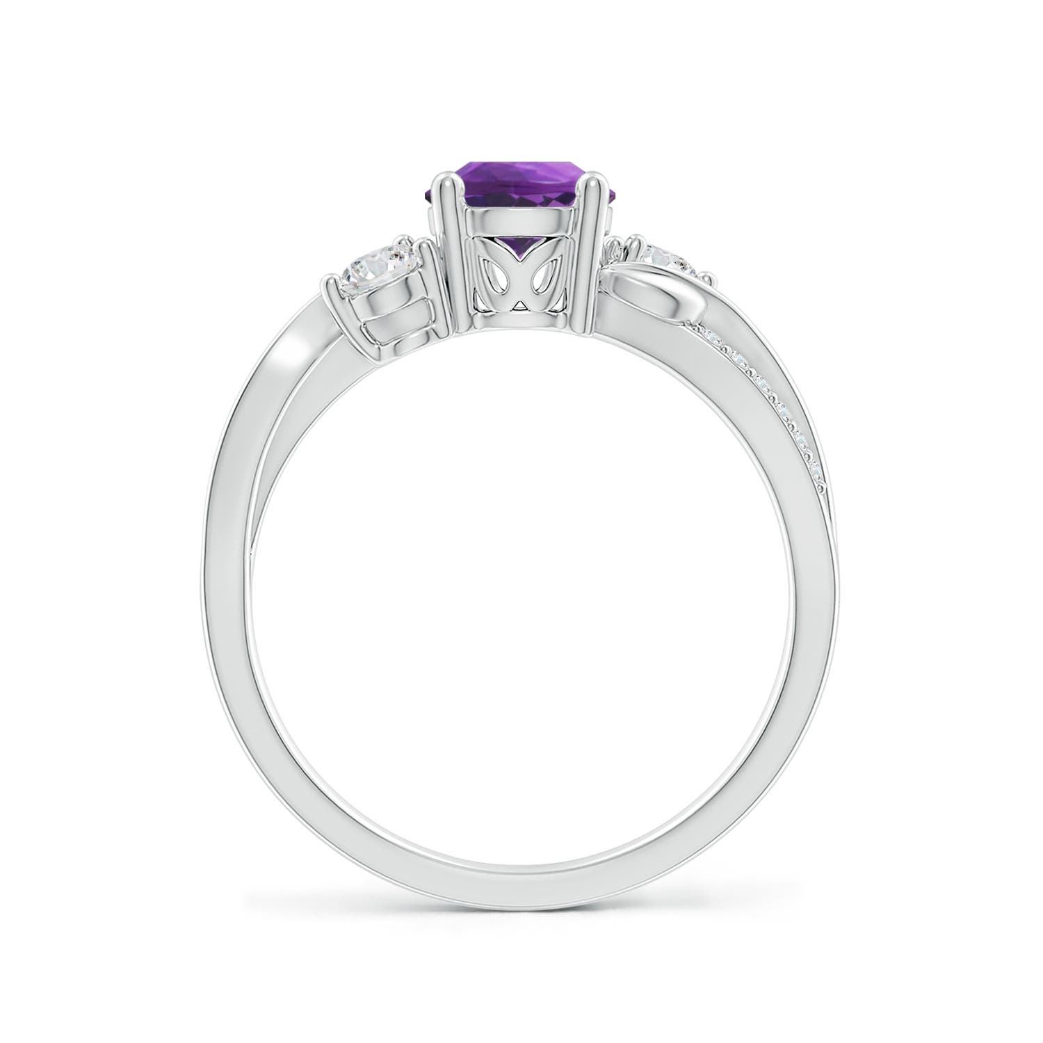 6mm AAA Amethyst and Diamond Twisted Vine Ring in White Gold - side 3