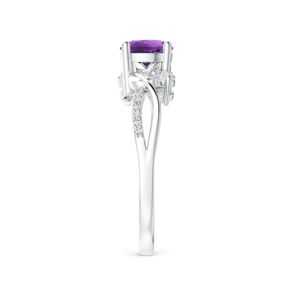 6mm AAA Amethyst and Diamond Twisted Vine Ring in White Gold Side-2