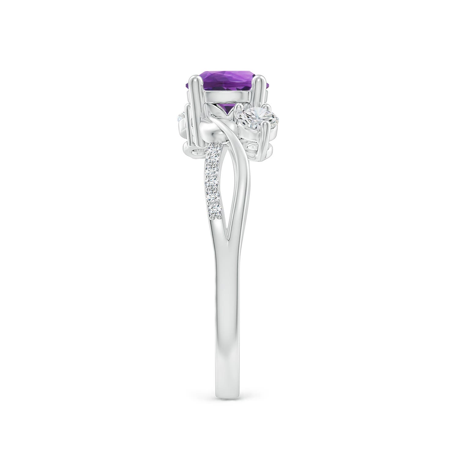 6mm AAA Amethyst and Diamond Twisted Vine Ring in White Gold - side 6